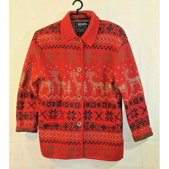Bernardo Essentials Wool Jacket Red Winter Holiday Sweater Coat Size XL - Picture 1 of 6